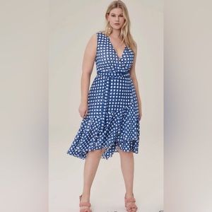 Eliza J Blue and White Checkered Midi Dress